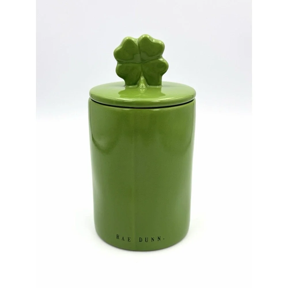 Rae Dunn Magenta Lucky Golden Amber Ceramic Jar Candle Clover Lid Green New